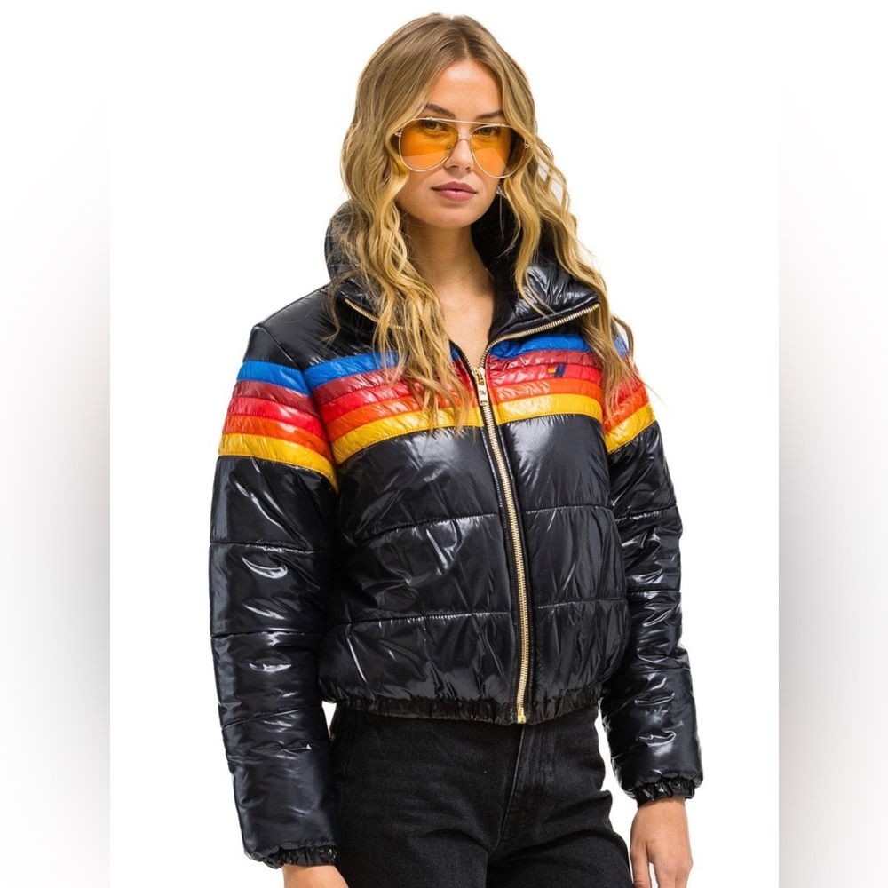NWT - Aviator Nation - 5 Stripe Apres Jacket - Glossy Black - Picture 4 of 5
